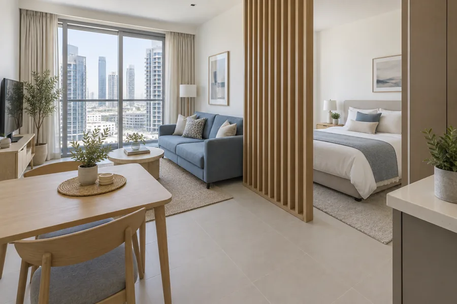 Bright contemporary city-view studio
